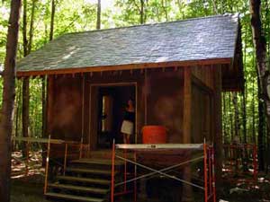 Natural Building Colloquium, Bath, New York, slate roof installation Natural Building Colloquium, Bath, New York, slate roof installation